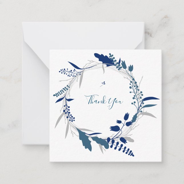 Cartão De Notas Obrigado Blue Floral Modern Flor Note Card (Frente)