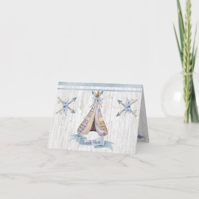 Cartão De Notas Obrigado | Boy Baby Blue Chá Boho Chic Teepee (Frente)