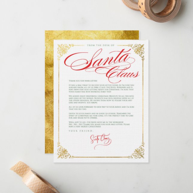 Cartão De Notas Obrigado Carta De Papai Noel (Frente/Verso In Situ)