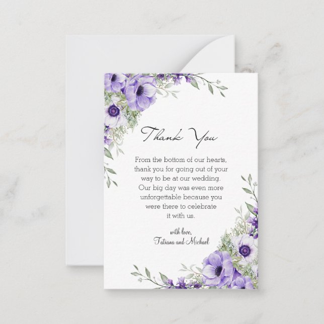 Cartão De Notas obrigado de casamento floral roxo de aquarela (Frente)