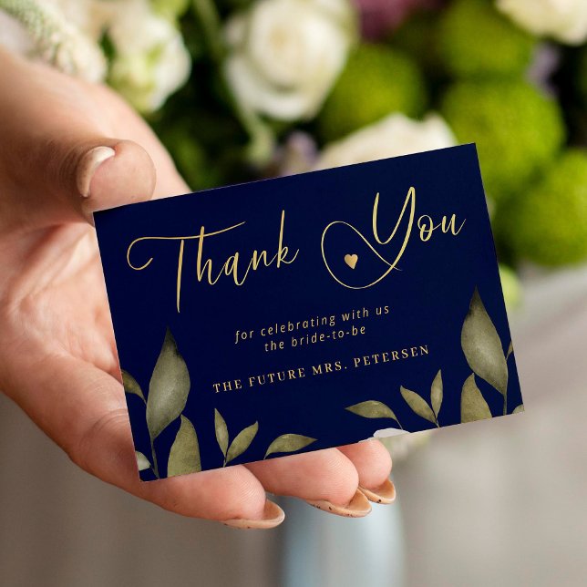 Cartão De Notas Obrigado de script ouro de marinho Elegante (Bigger sizes available)