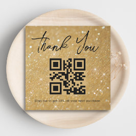 Cartão De Notas obrigado elegante código qr de negócios dourado br