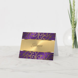Cartão De Notas Obrigado Elegante Roxo e Dourado Filigree