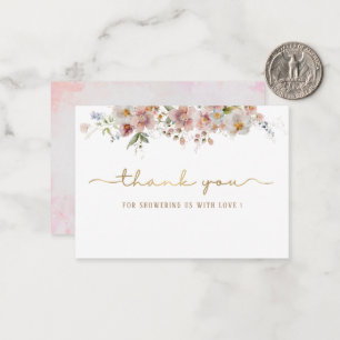 Cartão De Notas Obrigado Floral Cor de Água Elegante Rosa