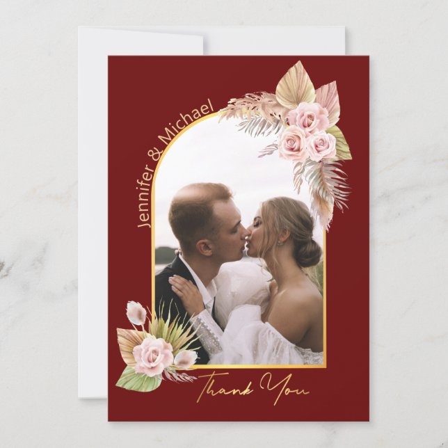 Cartão De Notas obrigado floral de aquarela você foto de casamento (Frente)