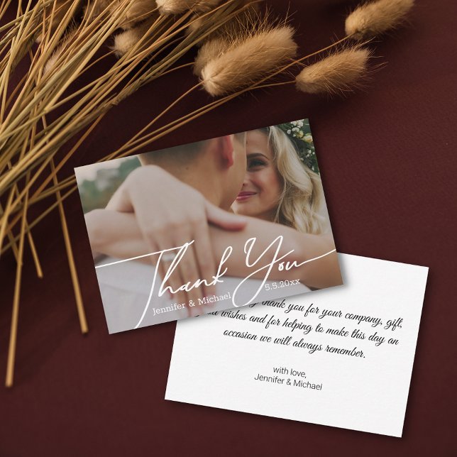 Cartão De Notas obrigado mínima para a foto de casamento manuscrit (Criador carregado)