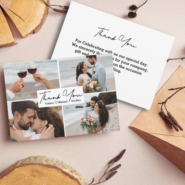 Cartão De Notas obrigado que escreva manualmente casamento 4 fotos (Criador carregado)