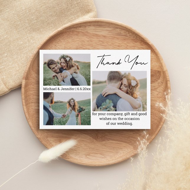 Cartão De Notas obrigado simples - casamento de três fotos (Criador carregado)