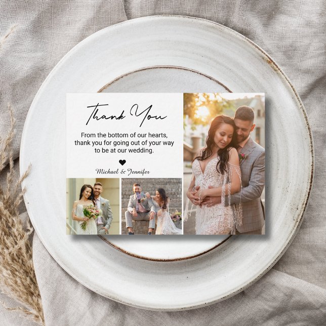 Cartão De Notas obrigado você casamento 3 fotos colagem simples mo (Criador carregado)