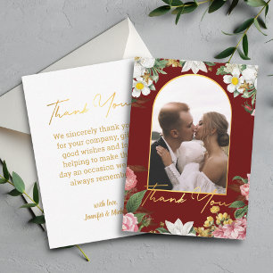 Cartão De Notas obrigado você, foto floral do casamento, arco verm