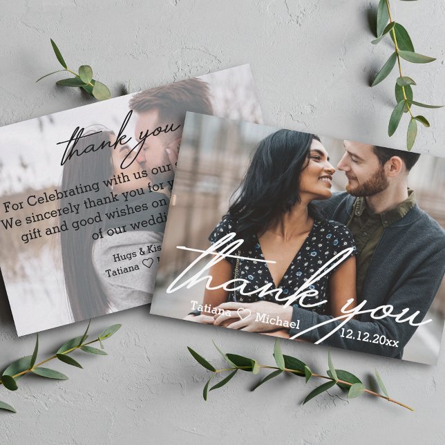 Cartão De Notas obrigado você, moderno casamento de chic com letra (Criador carregado)