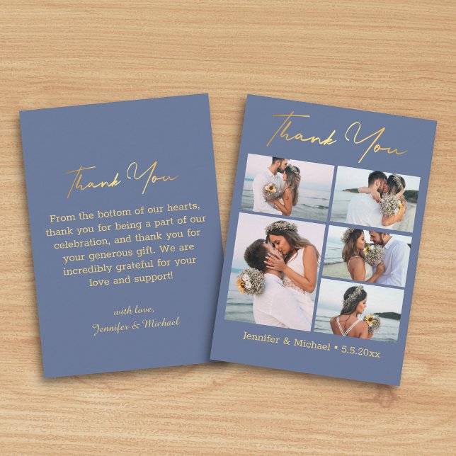 Cartão De Notas obrigado você ouro roxo 5 fotos colagem casamento (Criador carregado)