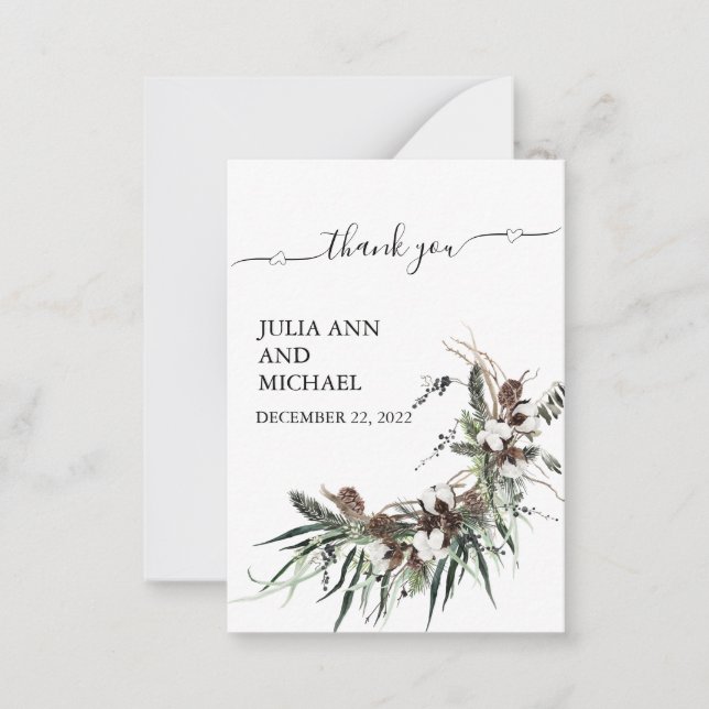 Cartão De Notas Obrigado Winter Foliage Christmas Cotton Wedton (Frente)