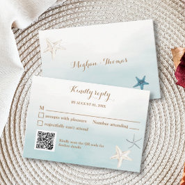 Cartão De Notas Oceano Azul com Código QR Casamento Pequeno RSVP