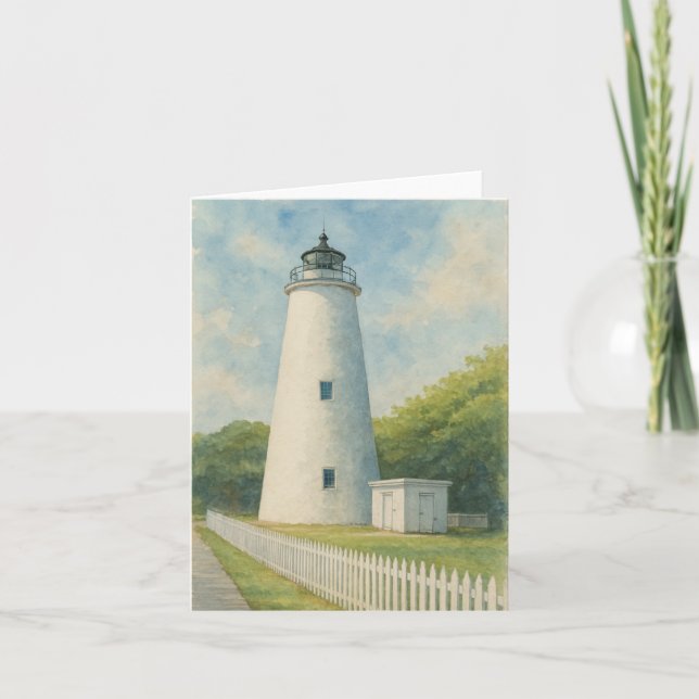 Cartão De Notas Ocracoke Lighthouse Watercolor (Frente)