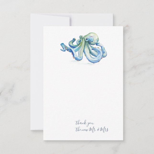 Cartão De Notas Octopus Azul Aquarela Obrigado Carta (Frente)
