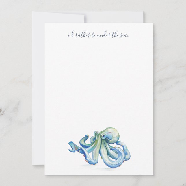 Cartão De Notas Octopus Azul Aquarela Obrigado Personalizado (Frente)