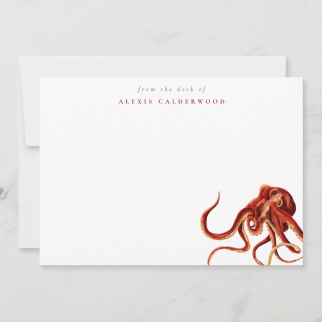 Cartão De Notas Octopus de Aquarela Moderna Personalizado (Frente)