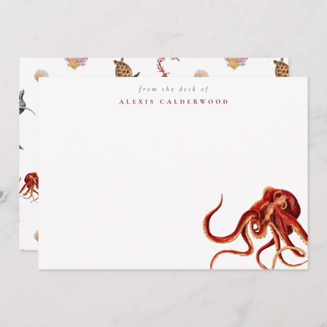 Cartão De Notas Octopus de Aquarela Moderna Personalizado (Frente/Verso)
