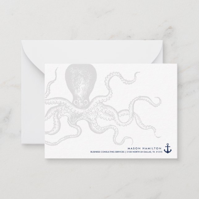 Cartão De Notas Octopus náutico com âncora | Notecard (Frente)