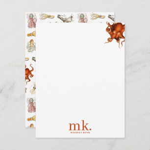 Cartão De Notas Octopus Oceano Octopus Monograma de Padrão