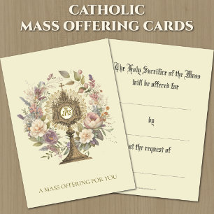 Cartão De Notas Oferta de Missa Católica Ostensório Floral