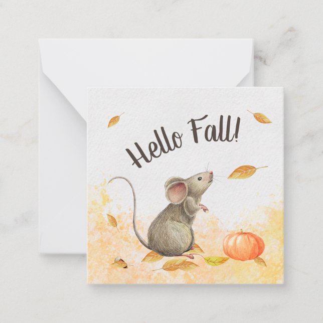 Cartão De Notas Olá, Fall Cute Mouse Pop Por (Frente)