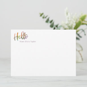 Cartão De Notas Olá Nome Personalizado em Letra Moderna Colorida