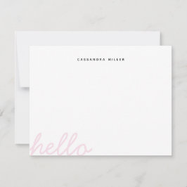 Cartão De Notas Olá Script Rosa Corado Minimalista Personalizado