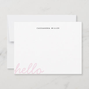 Cartão De Notas Olá Script Rosa Corado Minimalista Personalizado
