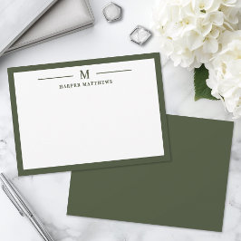 Cartão De Notas Olive Verde Simples Clássico Personalizado