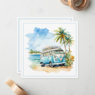 Cartão De Notas Ônibus Azul Retro da Ilha Tropical