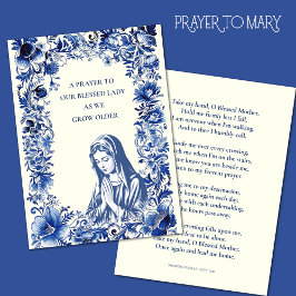 Cartão De Notas Oração Católica Abençoada Mary Blue Vintage Floral