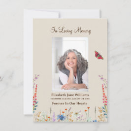 Cartão De Notas Oração Fúnebre Memorial Flor Selvagem & Borboleta