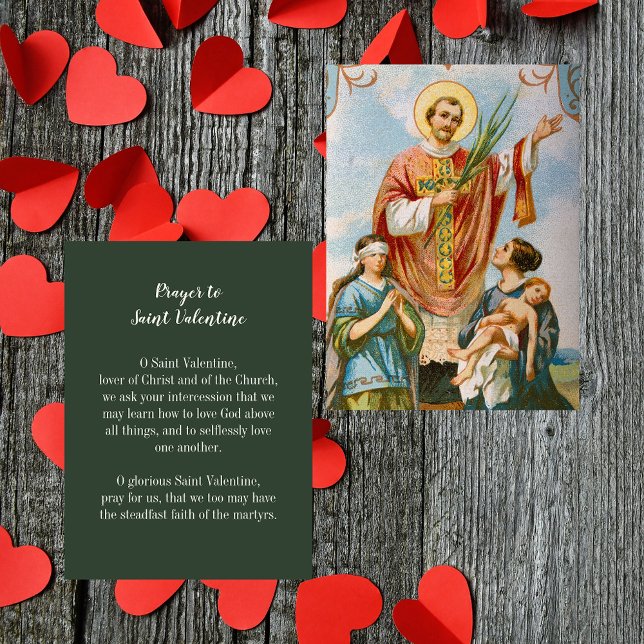 Cartão De Notas Oração Santo católica cristã (Religious Christian Catholic Valentine's Day Prayer Card to Saint Valentine saint patron of lovers)