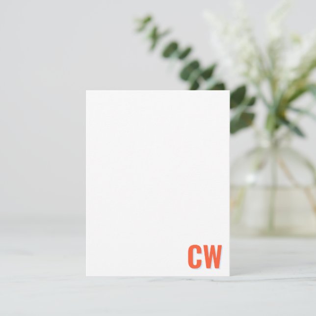 Cartão De Notas Orange Blue Retro Typography Monogram Initial  (Em pé/Frente)