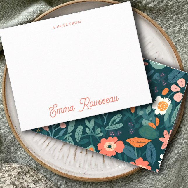 Cartão De Notas Orange Boho Wildflower Script Nota De (Criador carregado)