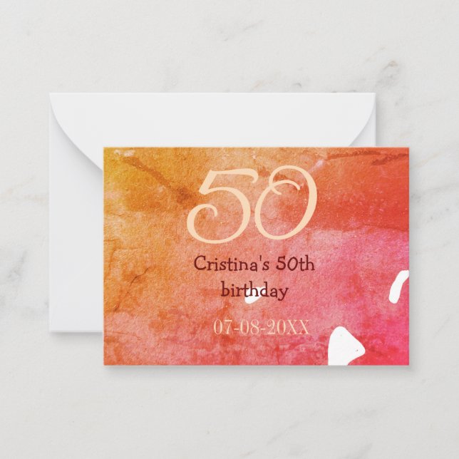 Cartão De Notas Orange red 50 aniversário adicione nome data p (Frente)