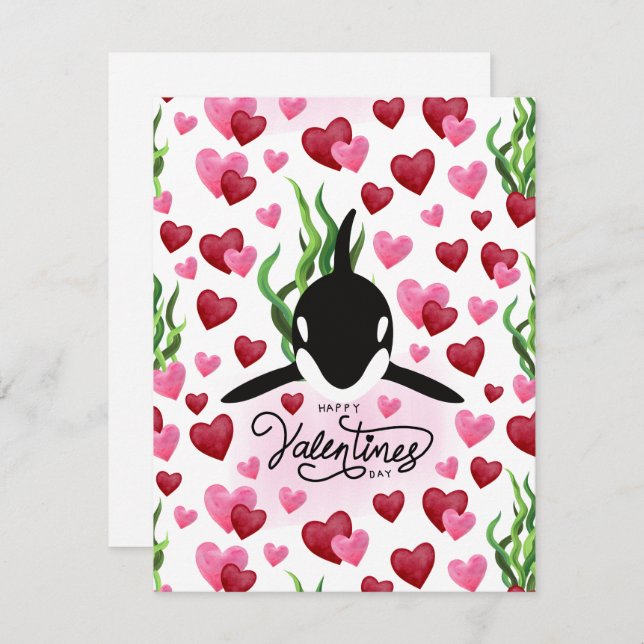 Cartão De Notas Orca Love Valentine’s Day Card in White (Frente/Verso)