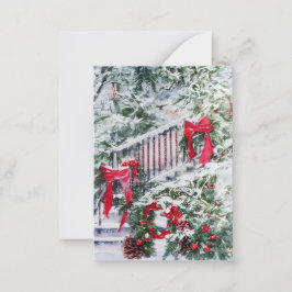 Cartão De Notas Orçamento de escadas decoradas com neve mini Natal