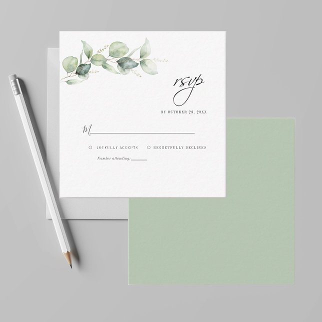 Cartão De Notas Orçamento Eucalyptus deixa o casamento verde RSVP (Minimalist Eucalyptus Wedding RSVP Mini Card)