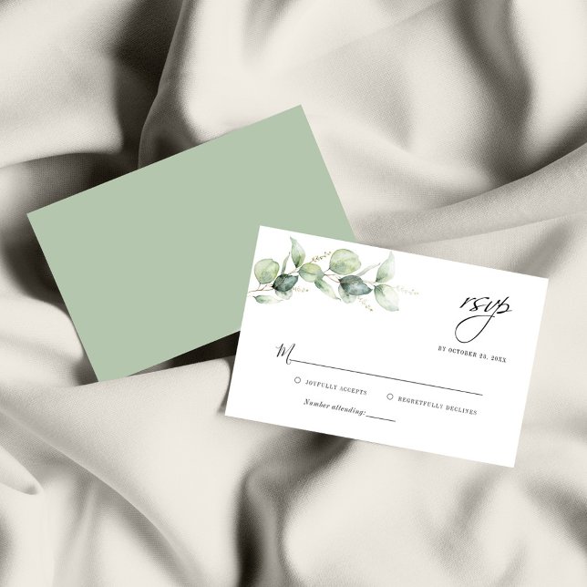 Cartão De Notas Orçamento Eucalyptus Greenery Casamento RSVP Card (Criador carregado)