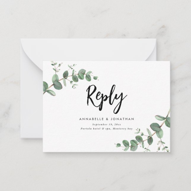 Cartão De Notas orçamento Eucalyptus Greenery Wedding RSVP Respost (Frente)
