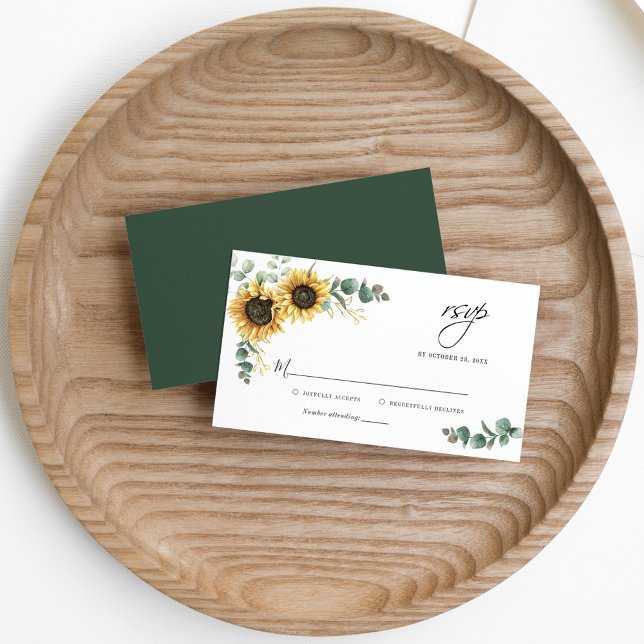 Cartão De Notas Orçamento Eucalyptus Sunflower Wedflower RSVP Card (Criador carregado)