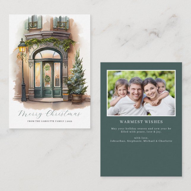 Cartão De Notas Orçamento Festivo Feliz Natal Foto de Aquarela (Frente/Verso)