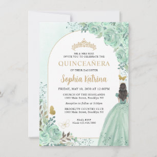 Cartão De Notas Orçamento Floral Dusty Princesa Verde Quinceanera