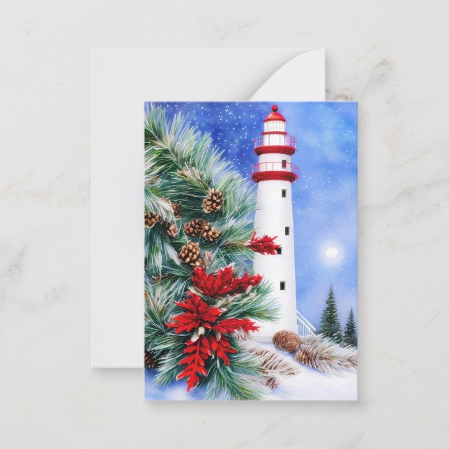 Cartão De Notas Orçamento mini farol de Natal com neve (Frente)
