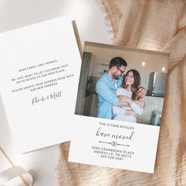 Cartão De Notas Orçamento Movimentamos Mudança Moderna de Fotograf (We've Moved Family Photo Modern Moving Announcement)