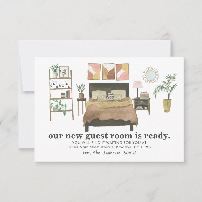 Cartão De Notas Orçamento Novo Sala de Convidado Pronto Movendo Mo (Frente)