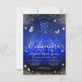 Cartão De Notas Orçamento Real Azul Dourado Glitter Quinceanera